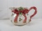 FITZ AND FLOYD OLD WORLD CHRISTMAS BAG HOLLY BERRY 1.5 QT PITCHER WITH BOW.