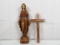LOT OF (2) FIGURES INCLUDING MARY STATUE AND CRUCIFIX WALL HANGING