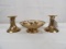 LOT OF (3) PIECES OF CHRISTMAS DECOR INCLUDING ENAMELED BRASS BOWL AND BRASS CANDLE STICK HOLDERS