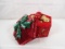 SEQUIN AND SATIN CHRISTMAS BOX WITH LID AND 16 CHRISTMAS ORNAMENT BALLS.