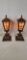 (2) VINTAGE ORNATE REVERSE PAINTED GLASS TABLE LAMPS IN BOUDOIR STYLE