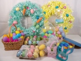 HUGE LOT OF EASTER DECOR INCLUDING 2 WREATHS AND LARGE ASSORTMENT OF EASTER EGGS