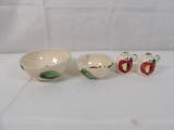 (4) PIECE VINTAGE PURINTON SLIPWARE LOT INCLUDING BOWLS AND SALT AND PEPPER SHAKERS