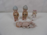 (4 )VINTAGE BISQUE CHINA DOLLS INCLUDING (2) NIPPON  SOLDIERS, (1) NIPPON BABY DOLL, AND (1) VICTORI