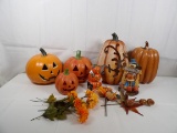 LOT OF APPROX (7) PIECES OF FALL DECOR INCLUDING HOLLOW MOLDED JACK-O-LANTERN/PUMPKINS