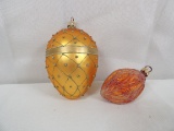 (2) LARGE GLASS ORNAMENTS INCLUDING CHRISTOPHER RADKO  WALNUT, AND DEPARTMENT 56 POLAND FABERGE INSP