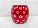 VINTAGE RUBY GLASS CUT TO CLEAR BOWL