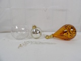 LOT OF (4) PIECES INCLUDING CRACKLE GLASS VOTIVE CANDLE HOLDER AND 3 ORNAMENTS