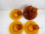 (19) PIECE AMBER INDIANA GLASS LUNCHEON CUP AND PLATE SETS IN KING'S CROWN PATTERN