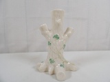 BELLEEK TREE TRUNK TRIPLE BUD VASE IN SHAMROCK PATTERN