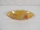 VINTAGE AMBER CARNIVAL GLASS RELISH DISH IN SUNFLOWER PATTERN