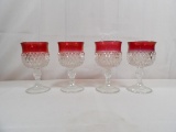 (4) INDIANA GLASS, DIAMOND POINT, CRANBERRY FLASH WINE GLASSES