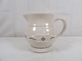 LONGABERGER  WHITE PITCHER WITH BASKET DETAIL AND BLUE PAINT