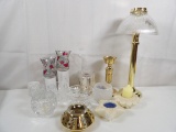 HUGE LOT OF GLASS AND BRASS CANDLE HOLDERS