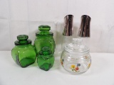 LOT OF (5) PIECES CANISTERS, OIL AND VINEGAR DISPENSERS