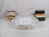 VINTAGE CORNINGWARE CASSEROLE DISH IN WILDFLOWER WITH RECIPE BOXES