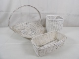 (3) WHITE WICKER BASKETS