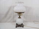 WHITE GLASS 3 WAY LAMP IN QUILTED PATTERN
