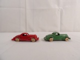 (2) VINTAGE DIECAST CARS - GREEN AND RED
