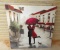 HUGE CANVAS PRINT WITH COUPLE UNDER RED UMBRELLA WITH DOG SCENE