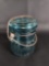 TINY VINTAGE BALL IDEAL GLASS JAR IN BLUE WITH GLASS LID AND WIRE CLOSURE
