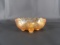 VINTAGE JEANETTE IRIDESCENT CARNIVAL GLASS FOOTED BOWL IN MARIGOLD