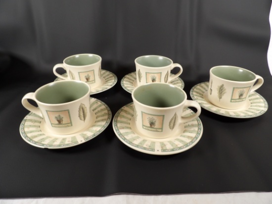 SET OF (5) PFLATZGRAFF NATUREWOOD TEA CUPS AND SAUCERS