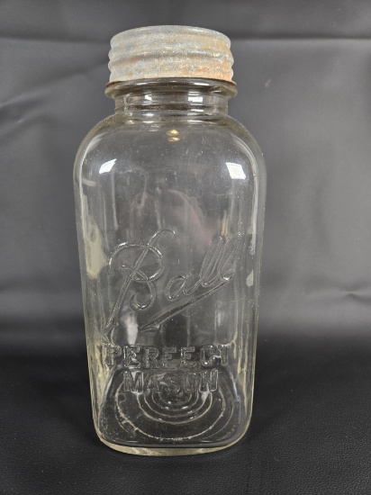 VINTAGE SQUARE BALL PERFECT MASON JAR WITH ZINC LID.