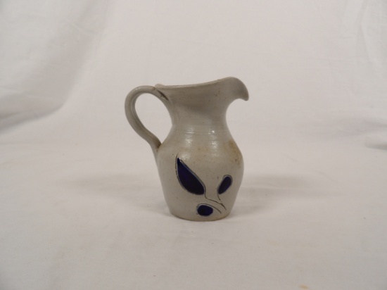 TINY WILLIAMSBURG POTTERY PITCHER BLUE LEAVES