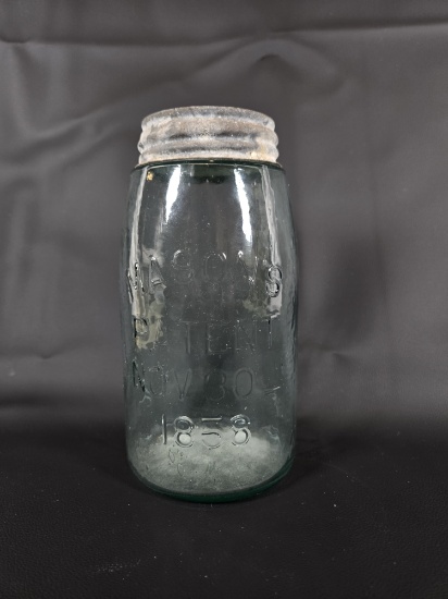 MEDIUM VINTAGE MASON'S JAR IN BLUE GLASS WITH ZINC TOP