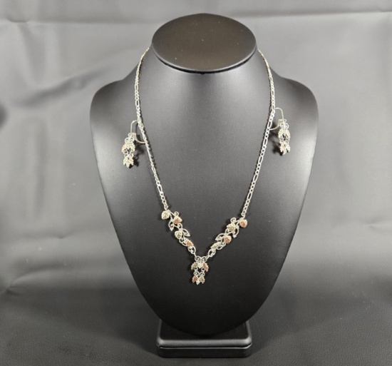 STERLING AND 10K GOLD BLACK HILLS STYLE NECKLACE AND EARRINGS