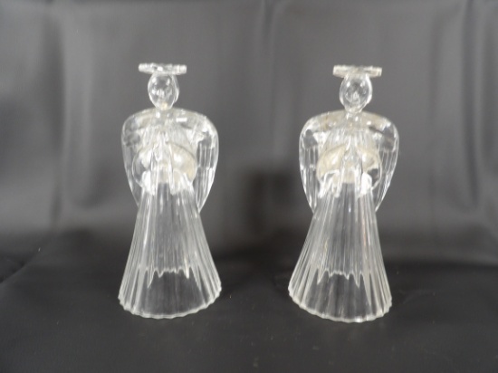 (2) LEAD CRYSTAL PRAYING ANGEL CANDLE STICK HOLDERS