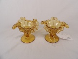 PAIR (2) OF AMBER L.E.SMITH RUFFLE CANDLE HOLDERS