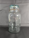 LARGE VINTAGE ATLAS E-Z SEAL JAR WITH GLASS LID AND WIRE CLOSURE