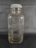 VINTAGE SQUARE BALL PERFECT MASON JAR WITH ZINC LID.