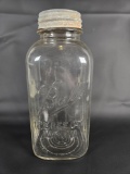 VINTAGE SQUARE BALL PERFECT MASON JAR WITH ZINC LID.