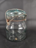 SMALL VINTAGE ATLAS E-Z SEAL JAR WITH GLASS LID AND WIRE CLOSURE