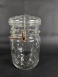 SMALL VINTAGE ATLAS E-Z SEAL JAR WITH GLASS LID AND WIRE CLOSURE