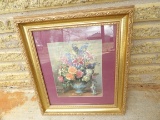 VINTAGE FLORAL PRINT BY ALBERT WILLIAMS IN WOODEN ORNATE FRAME