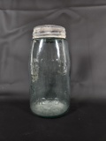 MEDIUM VINTAGE MASON'S JAR IN BLUE GLASS WITH ZINC TOP