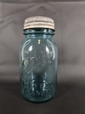 VINTAGE BALL PERFECT MASON JAR IN BLUE WITH ZINC LID