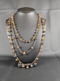 VINTAGE THREE STRAND NECKLACE WITH BROWN CRYSTALS
