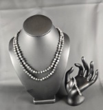 BLACK STONE NECKLACE AND BRACELET SET