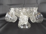 AMERICAN PRESCUT FOOTED PUNCH BOWL WITH (4) PUNCH CUPS