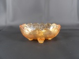 VINTAGE JEANETTE IRIDESCENT CARNIVAL GLASS FOOTED BOWL IN MARIGOLD
