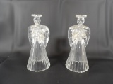 (2) LEAD CRYSTAL PRAYING ANGEL CANDLE STICK HOLDERS