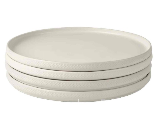 Beautiful Modern Dots Set of 4 Stoneware Dinner Plates White by Drew Barrymore