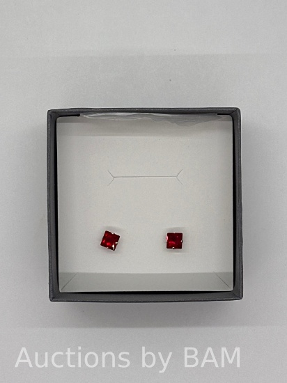 925 Sterling Silver Square Birthstone Stud Earrings