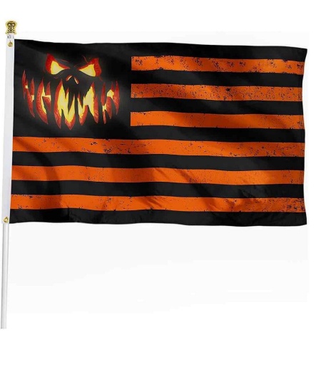 Happy Halloween Flag 3x5 ft Outdoor, Quality Polyester with Pumpkin Spooky Face and American Stri...