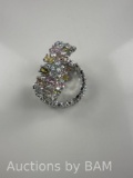 Silver Plated Multicolor Double Sided CZ Pave Crystal Chunky Round Hoop Earrings